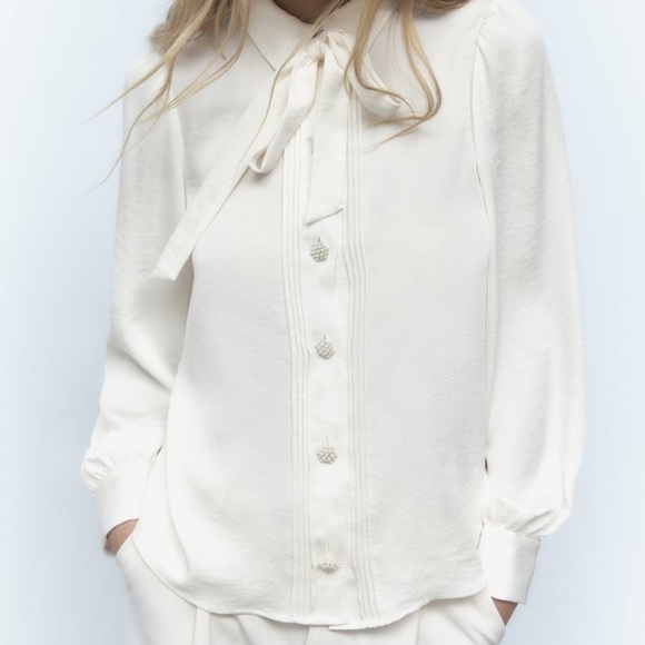 Zara Satin Shirt with Rhinestones - Picture 5 of 7